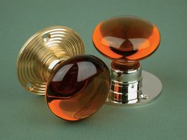Glass Door Knob Amber - Rose Smooth & Ribbed