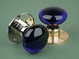 Glass Door Knob Blue - Rose Smooth & Ribbed